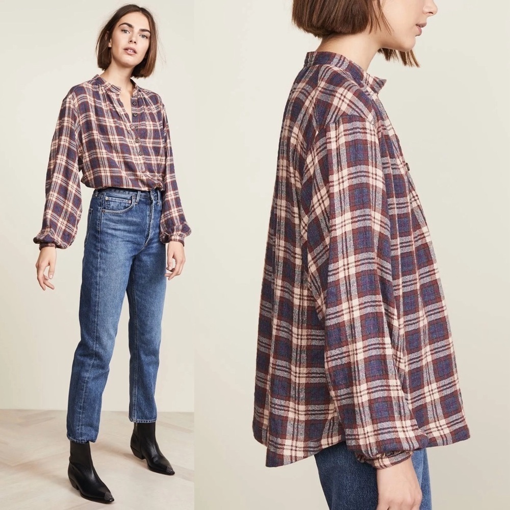 Free People NORTHERN BOUND PLAID TOP MOONLIT COMBO Size XS
